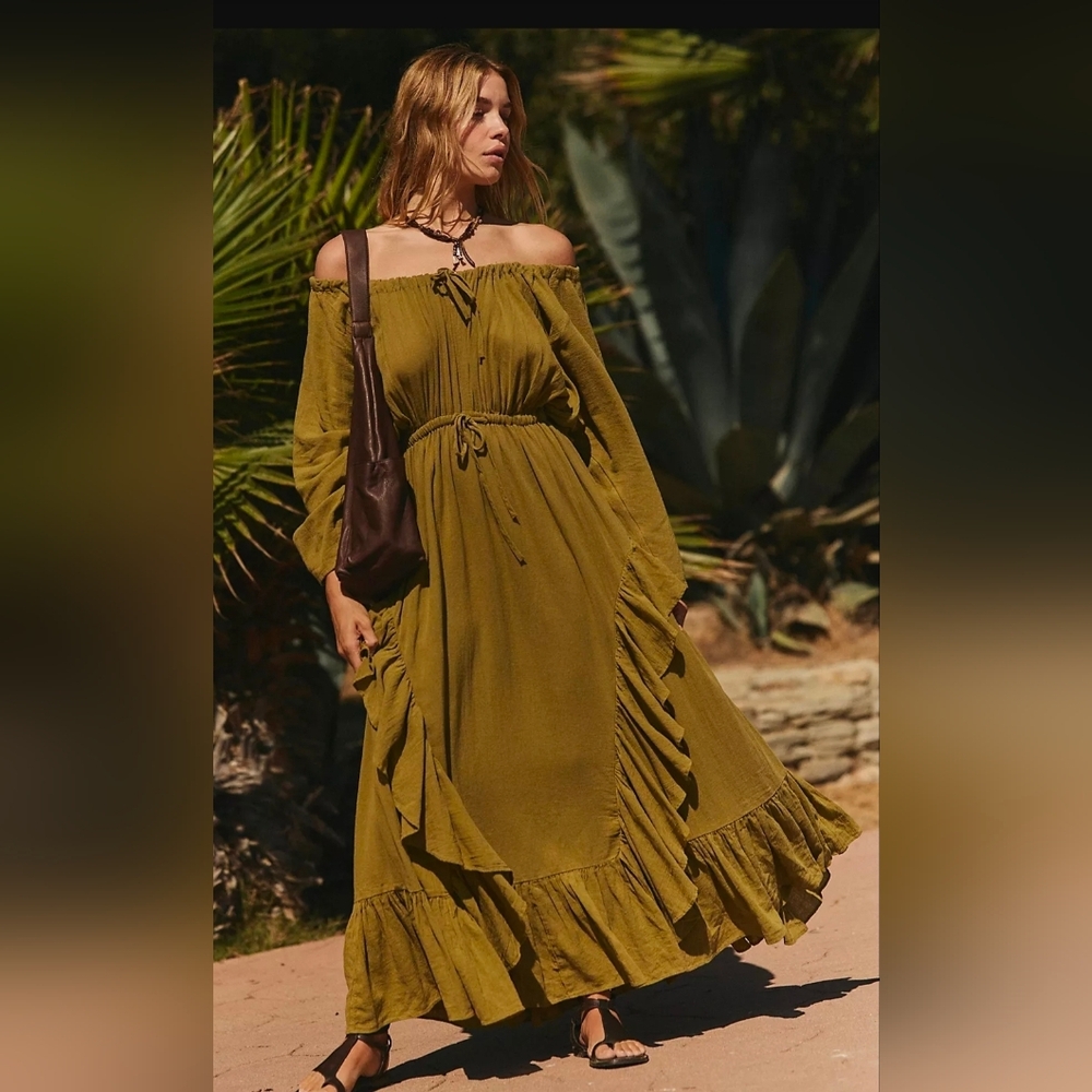 Free People Shore Chic Maxi Dress In Green Moss